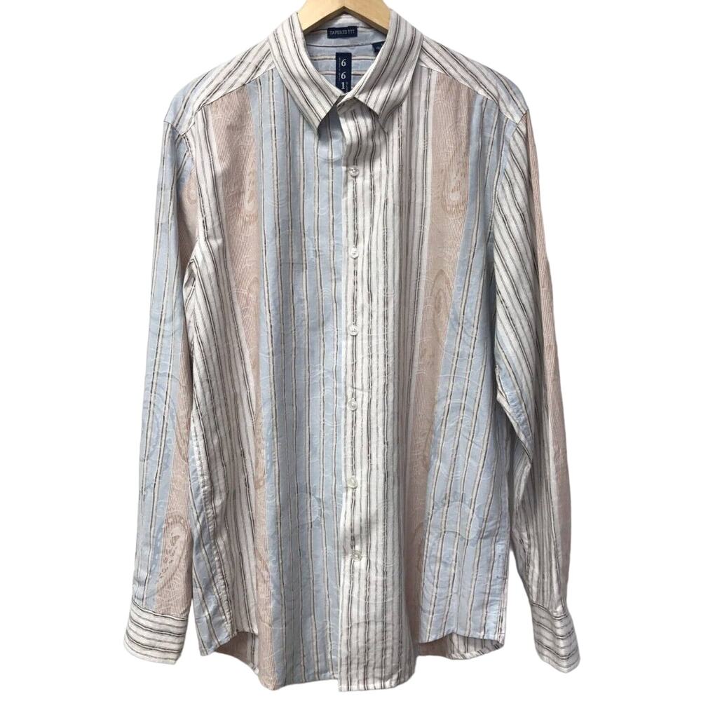 Sixty Six Eleven Shirt Mens Large Tapered Fit White Black Blue Red Striped